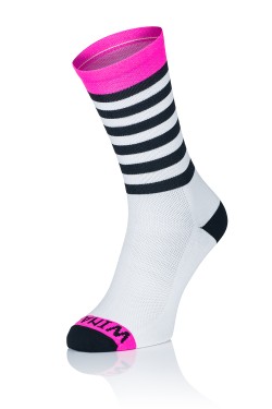 Winaar Fietssokken BWP stripes - Wit/Zwart met fluo roze accenten