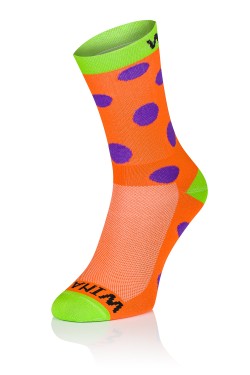 Winaar Fietssokken OGV dots - Oranje/Groen Met Paarse Stippen