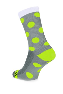 Winaar Fietssokken GWF dots - Grijs/Wit Met Fluo Gele Stippen